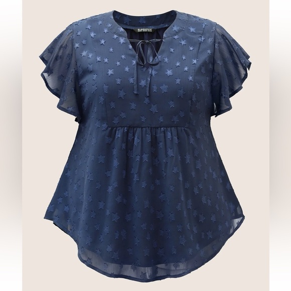 BloomChic Plus Size 3XL Star Mesh Gathered Ruffle Sleeve Blouse us22-24 - Picture 6 of 7